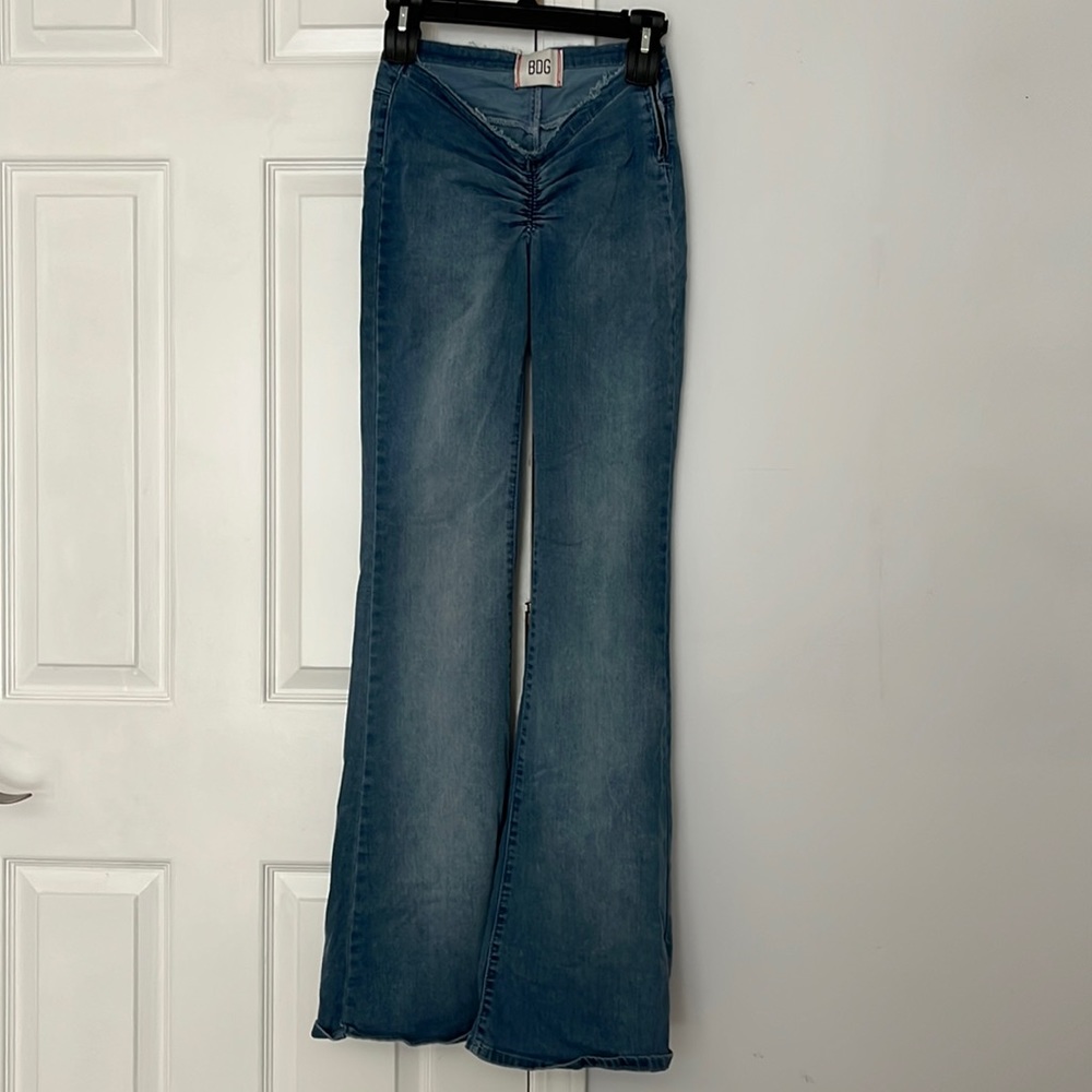 Urban outfitters ruched v front flare jeans